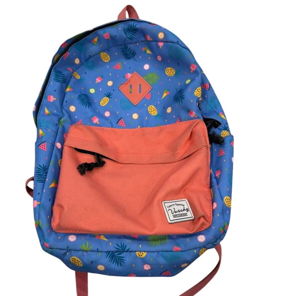 Vaschy Kids Fruit Print Backpack With Front Pocket & Adjustable Straps